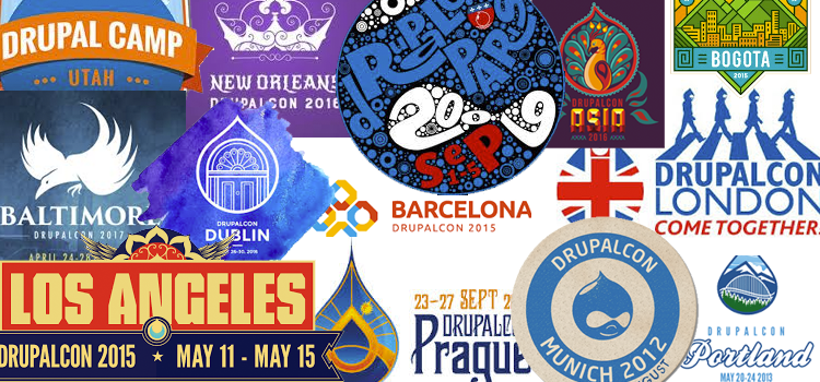 What is Drupal? A collage of posters from worldwide community events