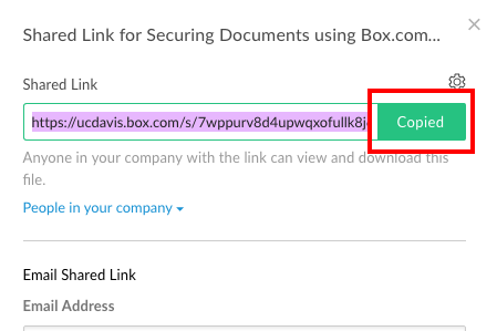 Showing the clicked-on Copied button; the link has been added to your computer's clipboard for use elsewhere.