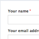 A snippet of the upper corner of the contact form's name and email address fields.