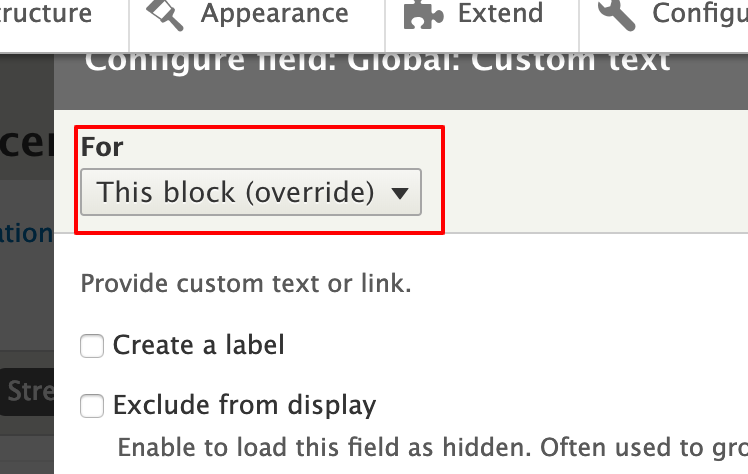 Avoid messing up your other views by indicating that the changes you're making should only apply to the block display mode you're currently working.