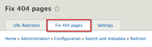 Location of the Fix 404 pages tab location