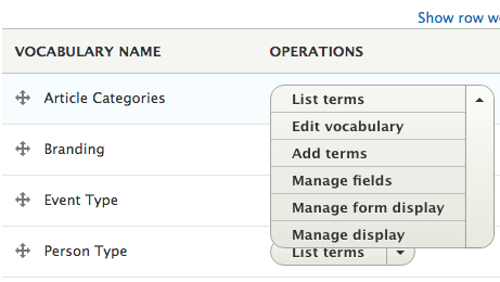 Drop-down menu listing your options for working with terms.