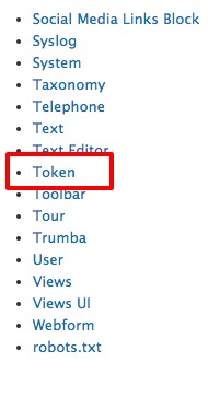 A list of available Help topics with the link to the Token page encircled to make it easier to find in the list.