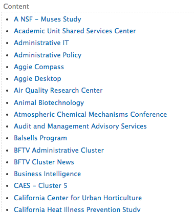 A small section of the embed view's list of sites