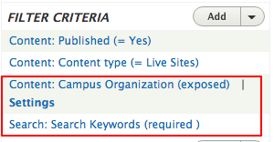 The Filter Criteria section once the selections and configurations have been completed