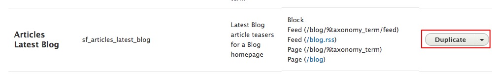 Screen cap of the listing for the Article Latest Blog view.