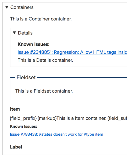 A visual example of all the container types available in the Webforms module.