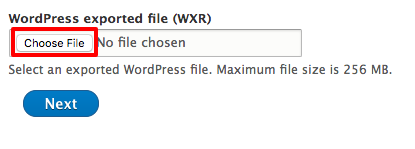 Choose your exported site file for upload.