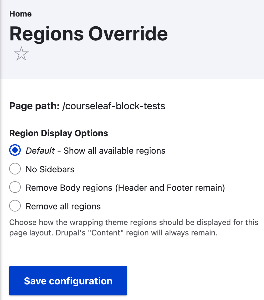Screenshot of the Regions Override configuration screen.