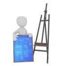 A 3D model of a person holding a architectural blueprint next to an upright easel. Image by Peggy and Marco Lachmann-Anke from Pixabay.