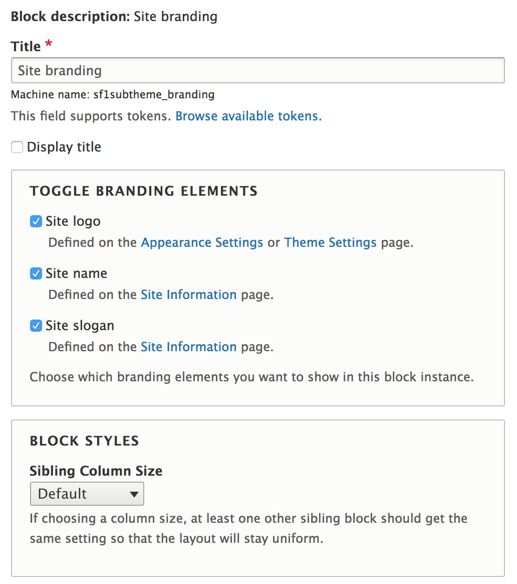 A screenshot of the site branding block options