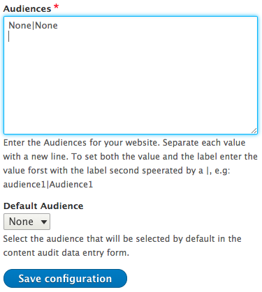 Screenshot of the default audience list showing only 'None'.