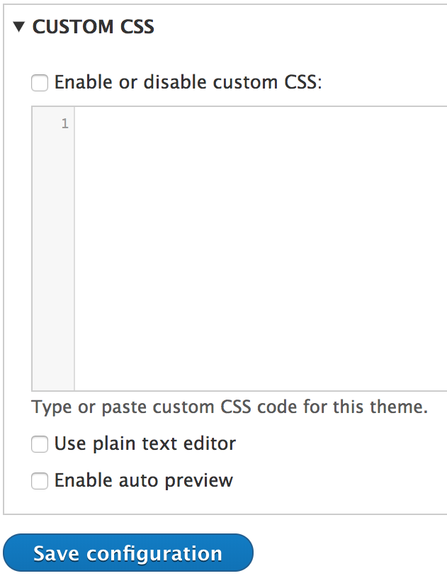Screenshot of the css editor settings.