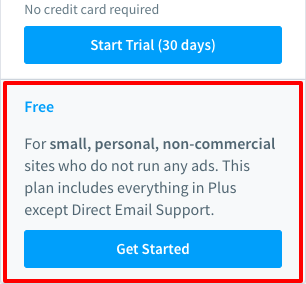 Screenshot illustrating which plan SiteFarm clients should select to avoid ads and fees.