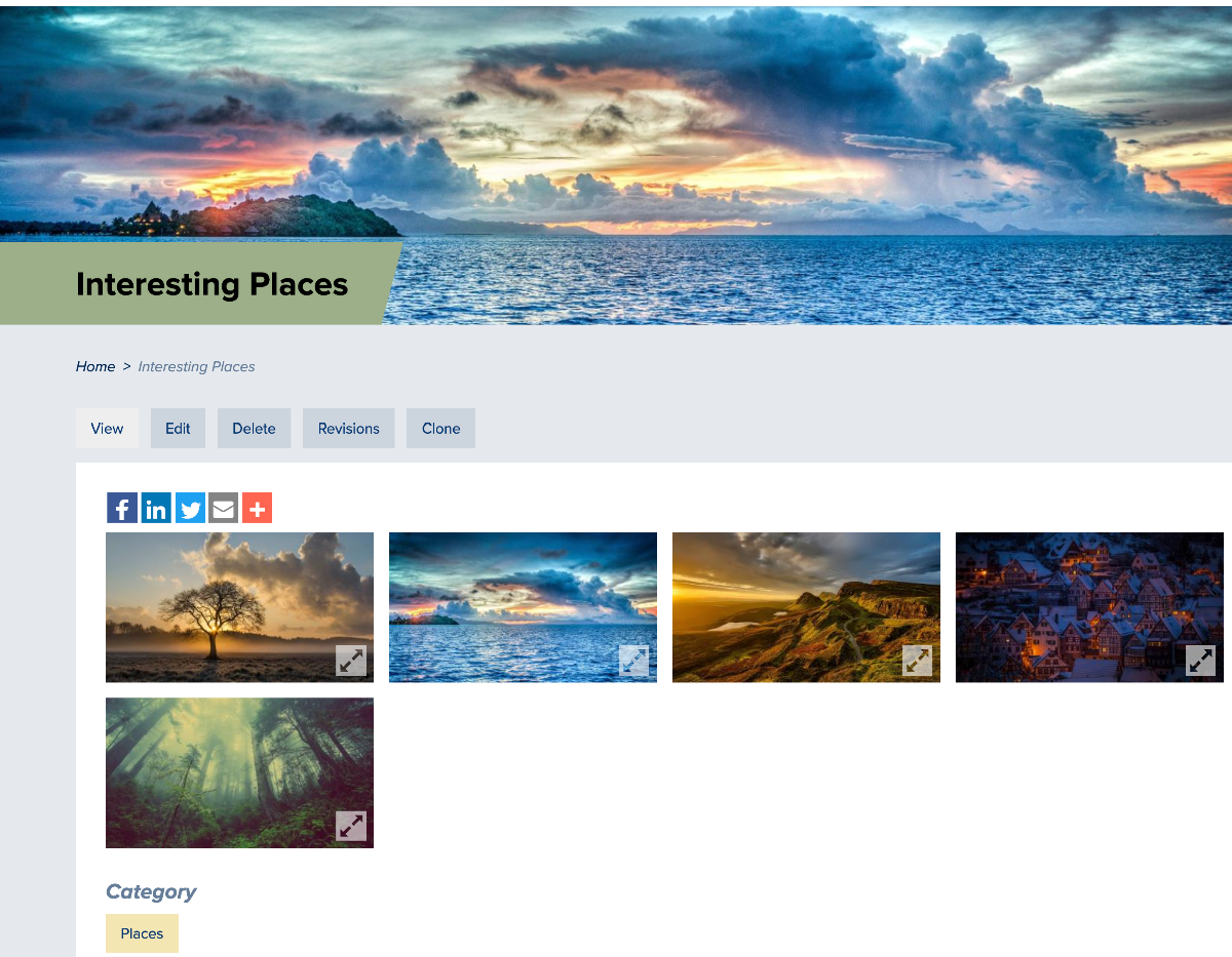 A screenshot of a photo album of interesting places.