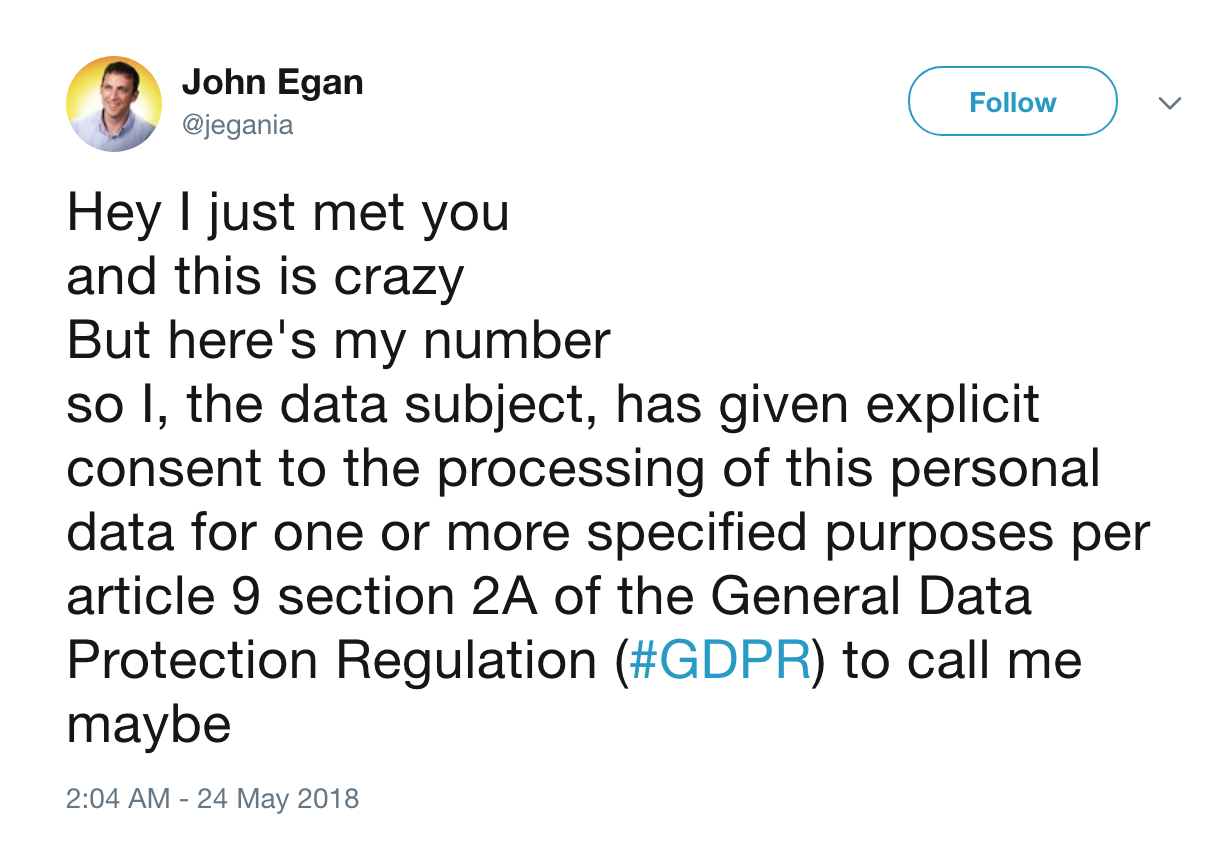 A tweet from John Egan