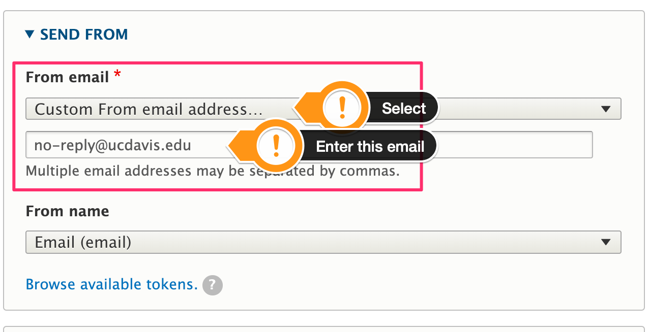 New settings from the SEND FROM fields to help work around the Junk email problem.