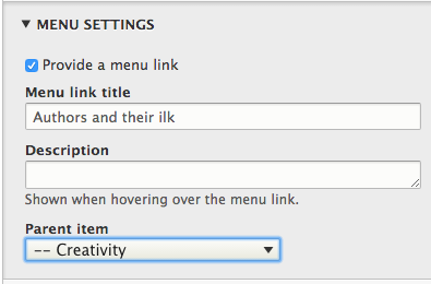 Menu settings - submenu options.
