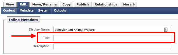Screenshot of a Cascade page missing information in its Title field.
