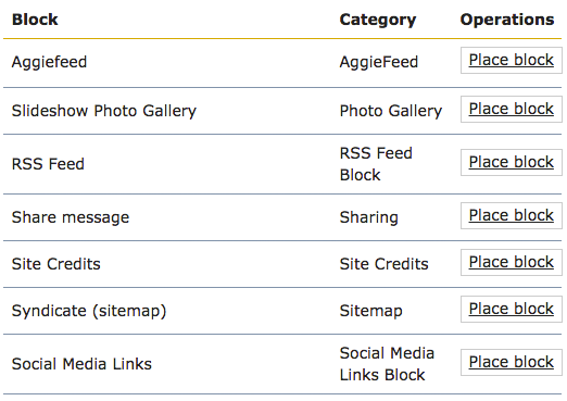 Example of the Place Block menu options.