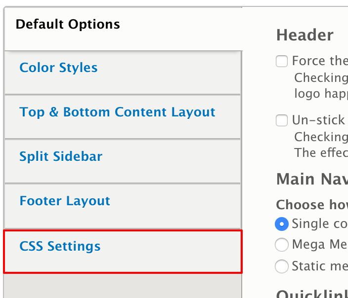 Location of the CSS Settings tab in the Appearance section.