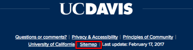 Location of the sitemap link in the footer of every page in your site.