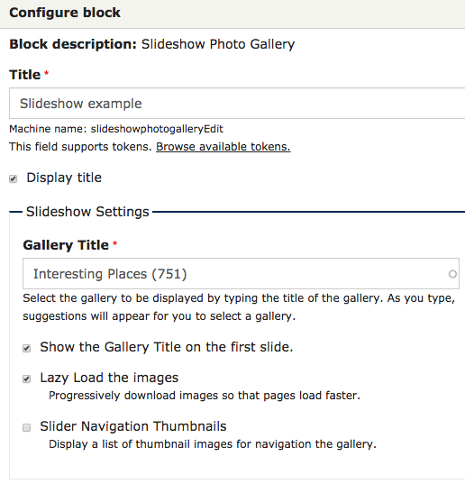 Slideshow block configuration options