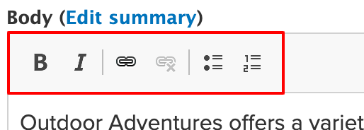 Example of the restricted toolbar displaying bold, italic, bulleted, and numbered list options.