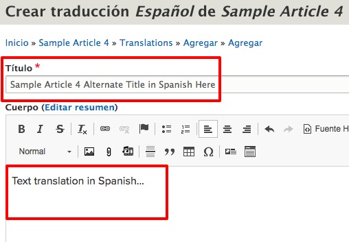 Example of the user interface where a translation can be entered