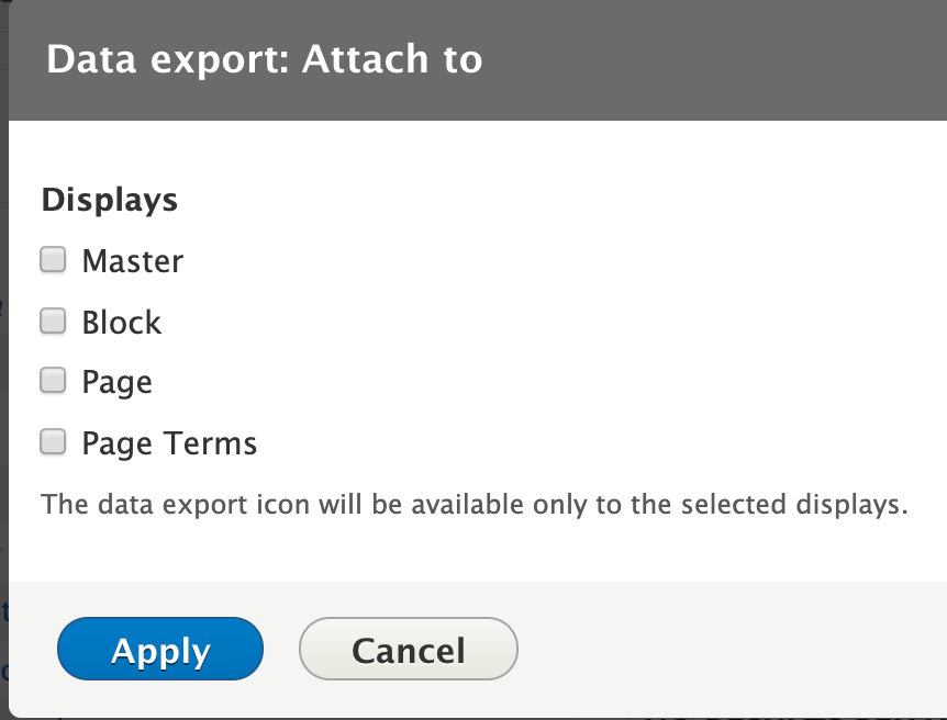 Select which display modes will use the export data feature.