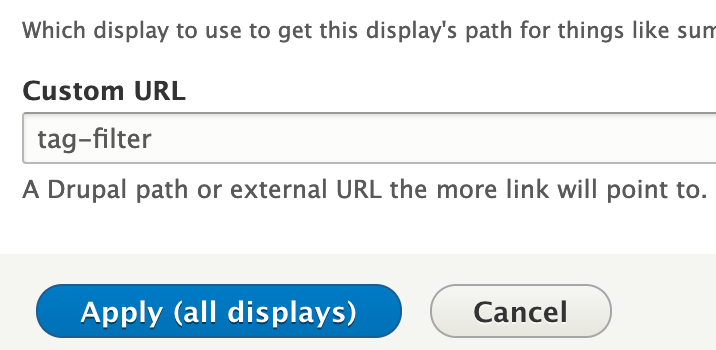 An example of the custom URL field showing that the preceding slash has been deliberately omitted.