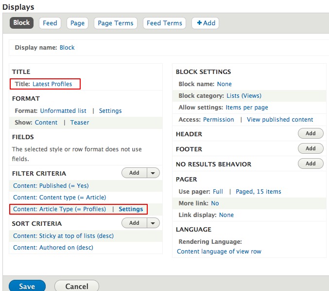 Screenshot showing the title and filter criteria regions highlighted.