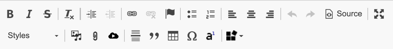 Screenshot of the WYSIWYG icon bar