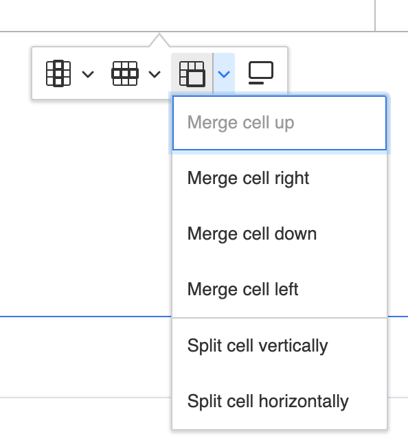 Table merge cell menu options