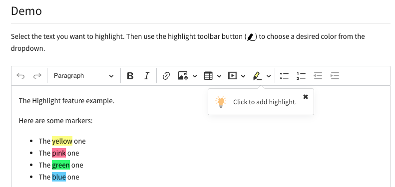 A screenshot of listed text, each highlighted in a different color for visual emphasis.