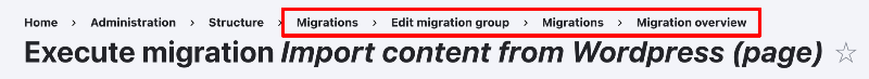 The Migration feature's main breadcrumbs path
