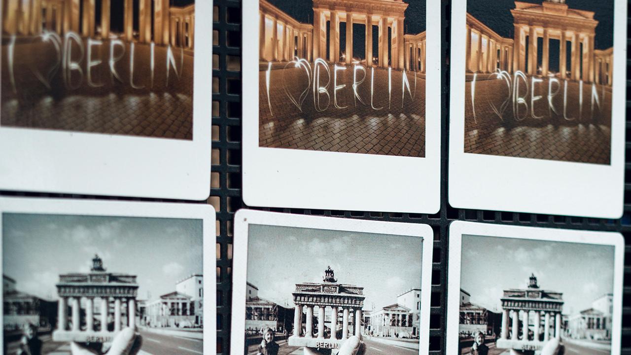 Horizontally aligned polaroid photos of Berlin