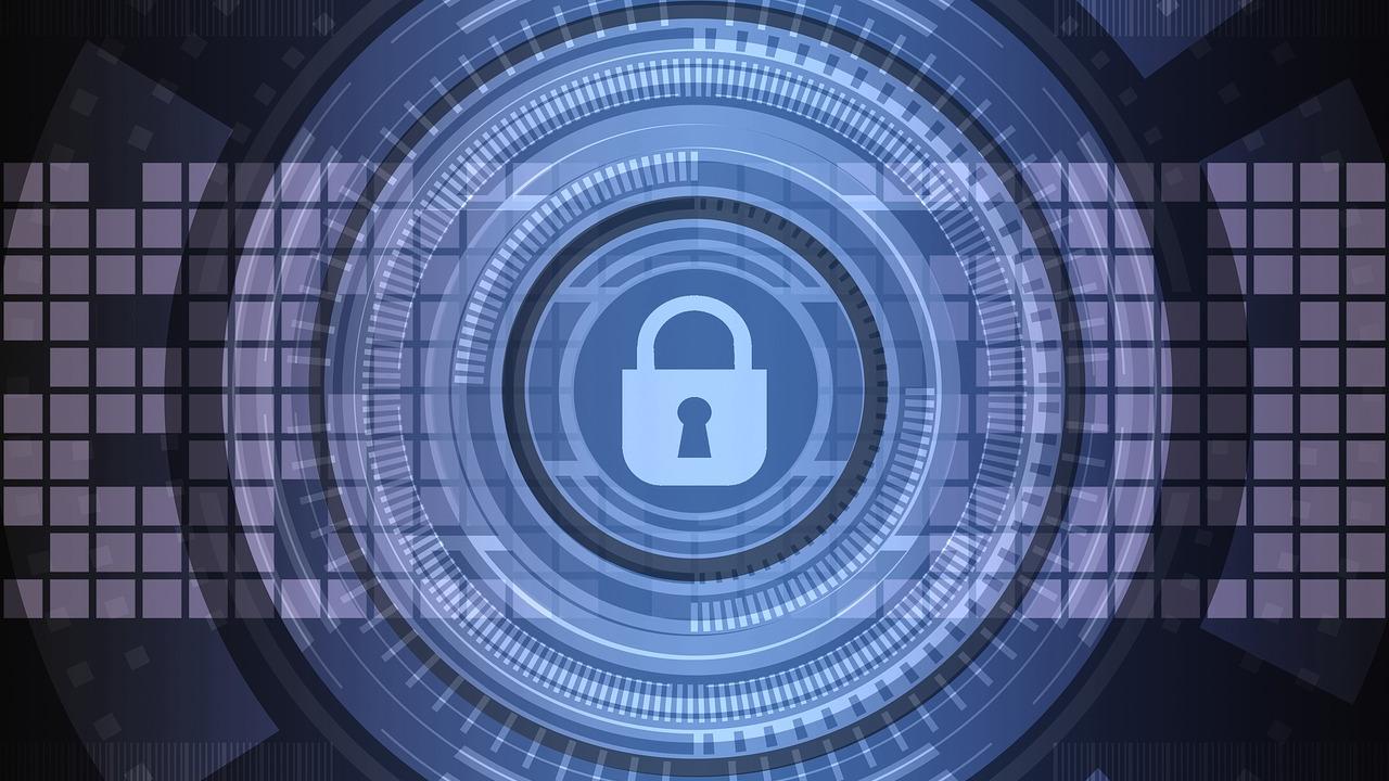 Cyber security with a closed lock in the middle