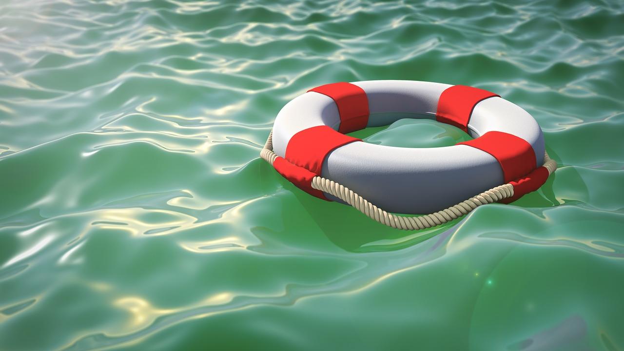 Life belt floating on the water.