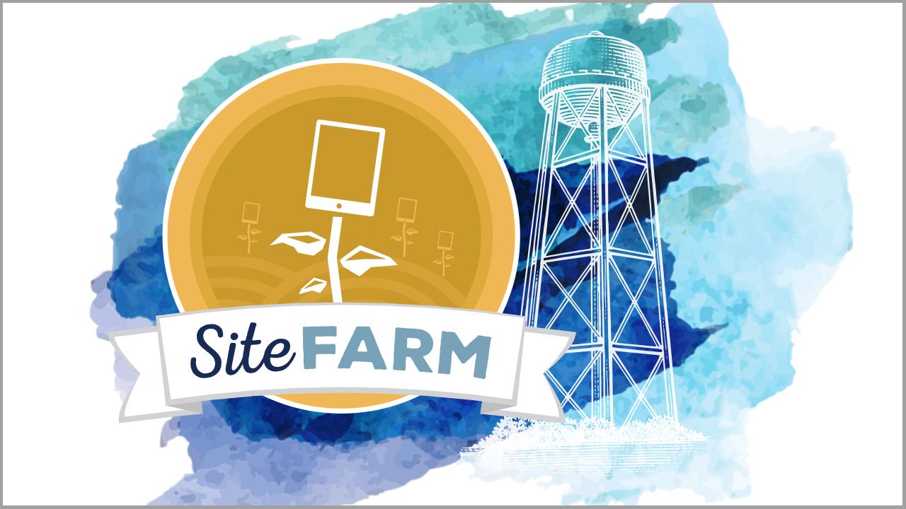 The SiteFarm logo overtop of a blended watercolor effect. Designed by Anthony Horn.