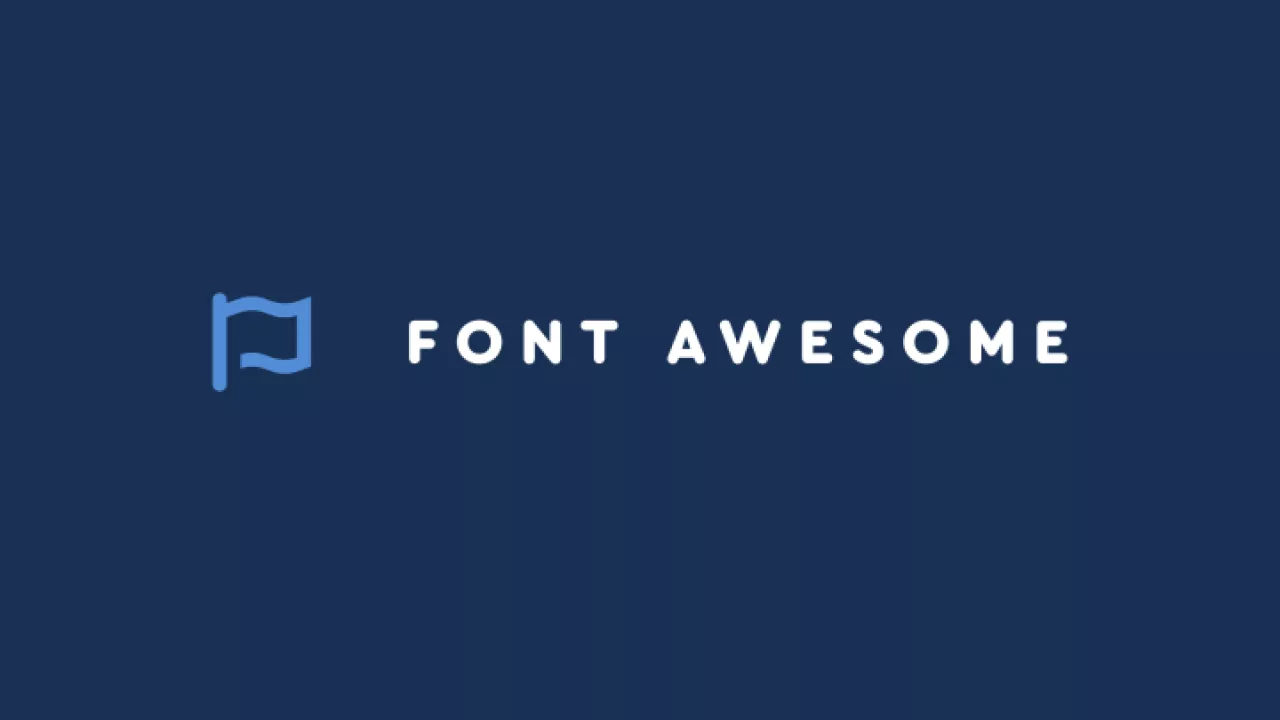 Font Awesome official logo; a dark blue background with a lighter blue outline of a flag followed by the company's name in white text.