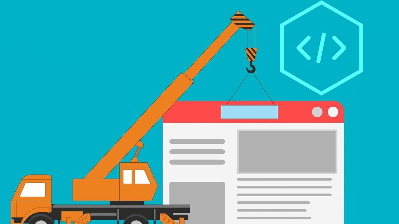 An illustration of a crane attached to a truck supporting a web page under construction. Credit to Mohamed Hasson on Pixabay.