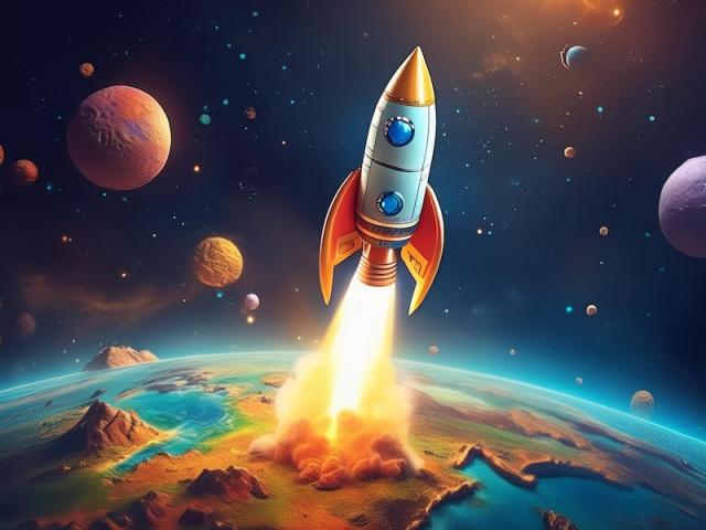 An AI generated image of a cute rocket ship launching into space.