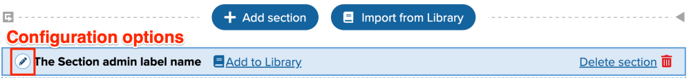 Screenshot of the top of the section, including the pen icon, administrative label name, Add to library, and delete options.