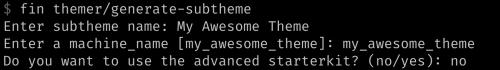 Command line screenshot of the subtheme generator output