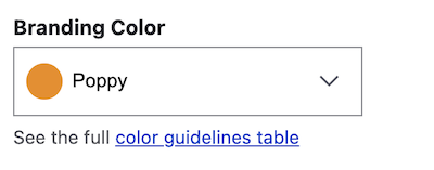 Screenshot of a Branding Color selection that includes a swatch depicting the color chosen.