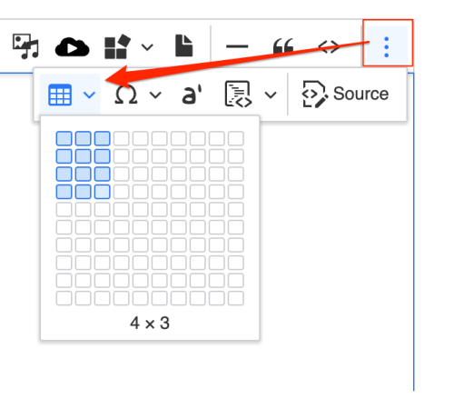 Table size selector