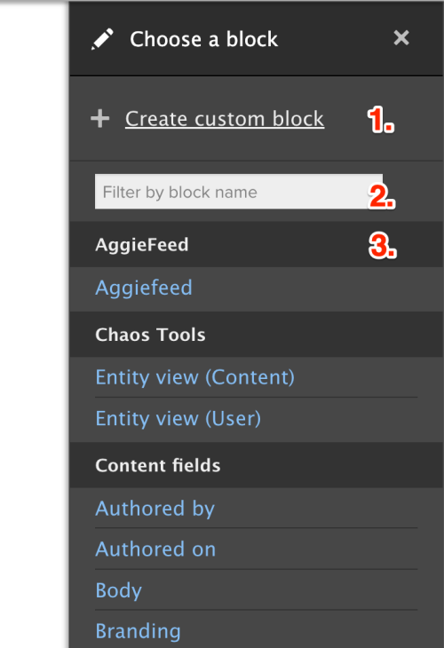 Inline block tray view, available from within the Layout Builder feature.