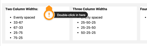 A screenshot show the gray bounding box where you can click to edit your original layout column settings.