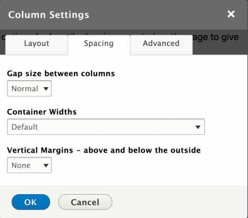 Layout columns spacing options between columns